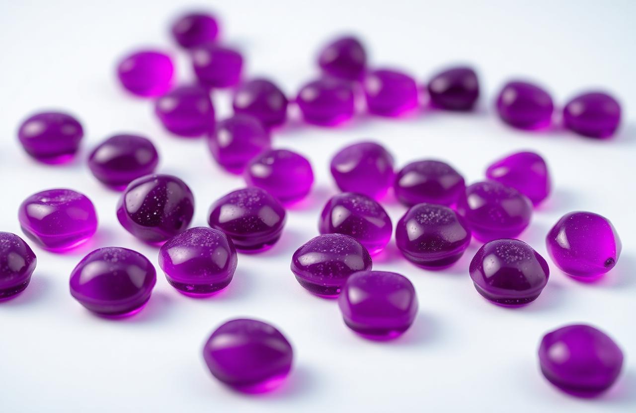 Macro shot of Primo TRT purple berry gummies